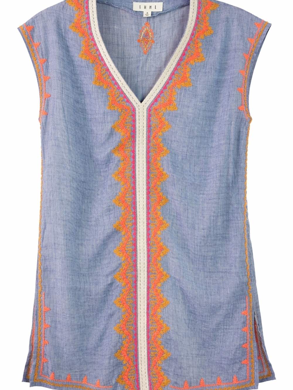 THML Anthropologie Embroidered Boho Tunic Embroidered V-Neck Small